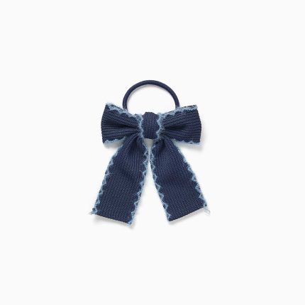 Élastique à cheveux avec nœud tricoté pour bébés et petites filles, bleu marine