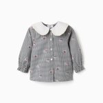 Chemise en coton vichy à imprimé floral pour bébé fille, blanc/bleu marine