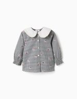 Chemise en coton vichy à imprimé floral pour bébé fille, blanc/bleu marine