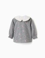 Chemise en coton vichy à imprimé floral pour bébé fille, blanc/bleu marine – Image 2