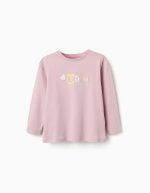 T-shirt à manches longues en coton imprimé et à volants pour filles, lilas