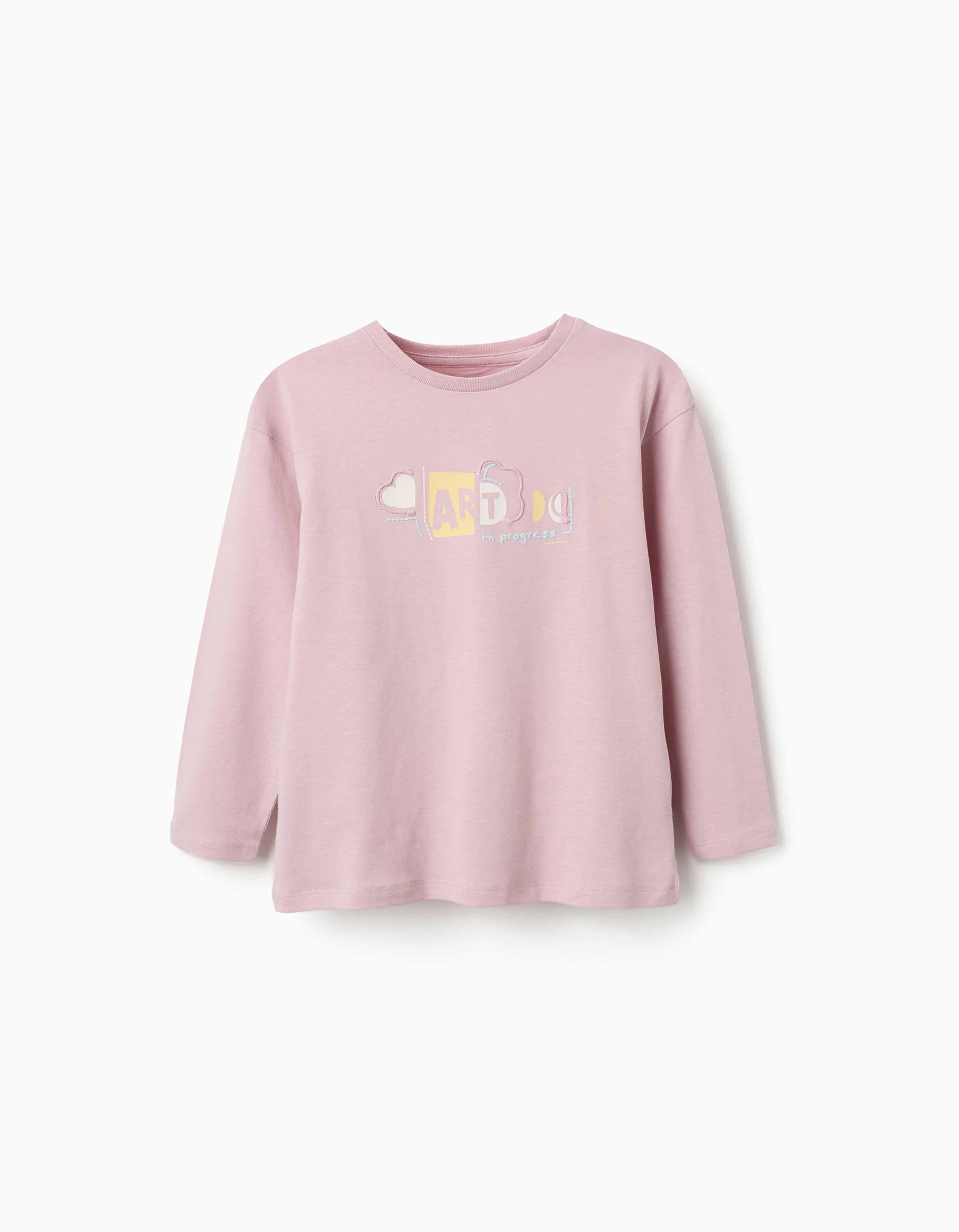 31083786031-0 T-shirt à manches longues en coton imprimé et à volants pour filles, lilas – Image 1