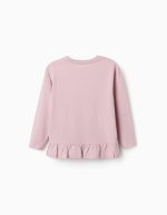 T-shirt à manches longues en coton imprimé et à volants pour filles, lilas – Image 2