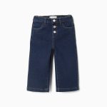 Jean à jambes larges avec boutons-pression sur le devant pour bébé fille, bleu foncé