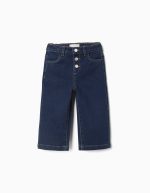 Jean à jambes larges avec boutons-pression sur le devant pour bébé fille, bleu foncé