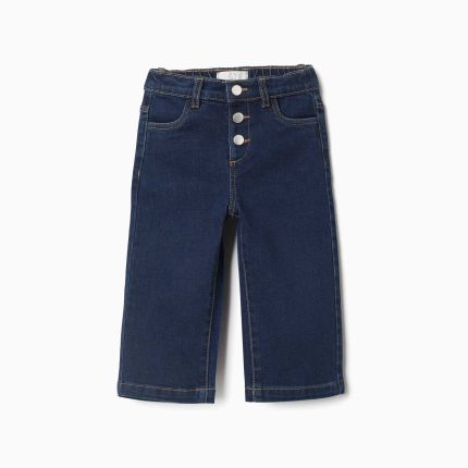 Jean à jambes larges avec boutons-pression sur le devant pour bébé fille, bleu foncé