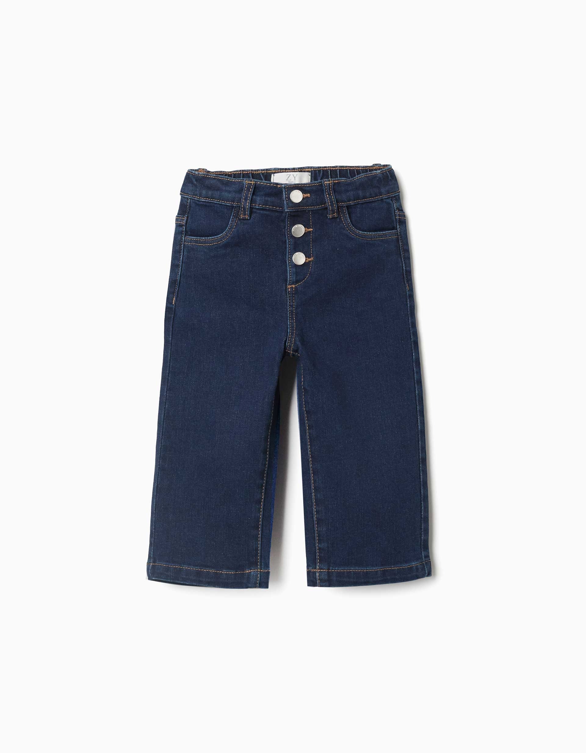 31083787006-0 Jean à jambes larges avec boutons-pression sur le devant pour bébé fille, bleu foncé – Image 1