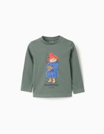 T-shirt à manches longues en coton vert foncé, motif Paddington, pour bébé garçon.
