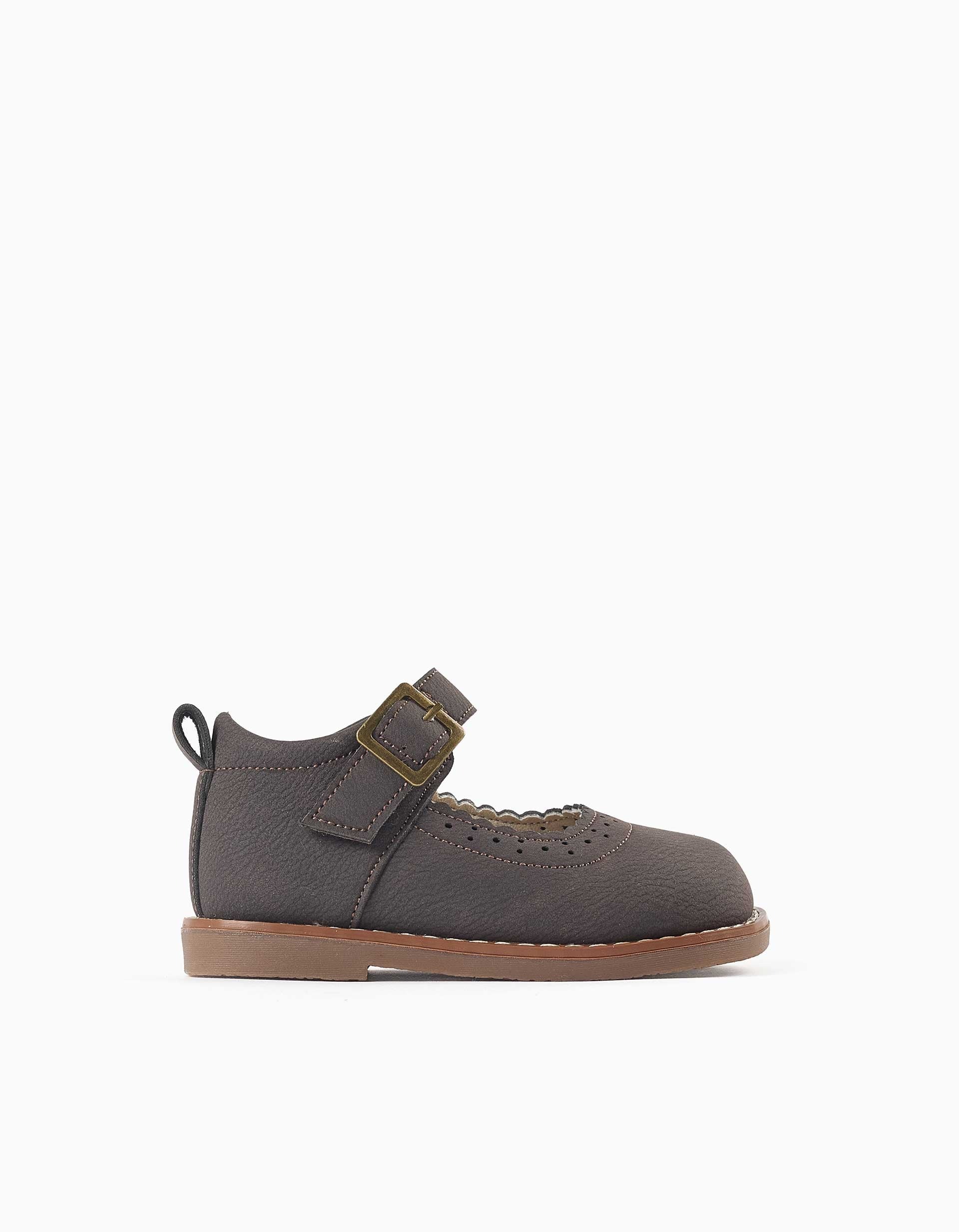 31083793004-0 Chaussures Mary Jane à détails perforés pour bébés filles, marron foncé – Image 1