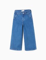 Jean à jambes larges avec poches avant et arrière pour filles, bleu