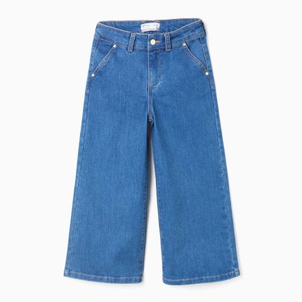 Jean à jambes larges avec poches avant et arrière pour filles, bleu