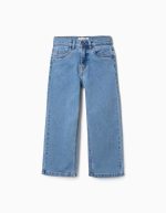 Pantalon en jean coupe droite à 5 poches pour fille, bleu