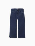 Pantalon en jean coupe droite à 5 poches pour fille, bleu foncé