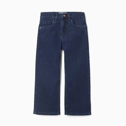 Pantalon en jean coupe droite à 5 poches pour fille, bleu foncé