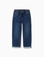 Pantalon de jogging en denim bleu foncé avec cordon de serrage et 5 poches pour garçon