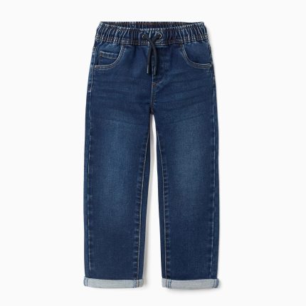 Pantalon de jogging en denim bleu foncé avec cordon de serrage et 5 poches pour garçon