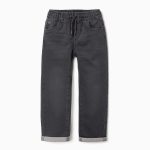 Pantalon de jogging en denim gris foncé, avec cordon de serrage et 5 poches, pour garçon