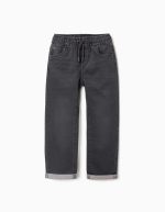 Pantalon de jogging en denim gris foncé, avec cordon de serrage et 5 poches, pour garçon
