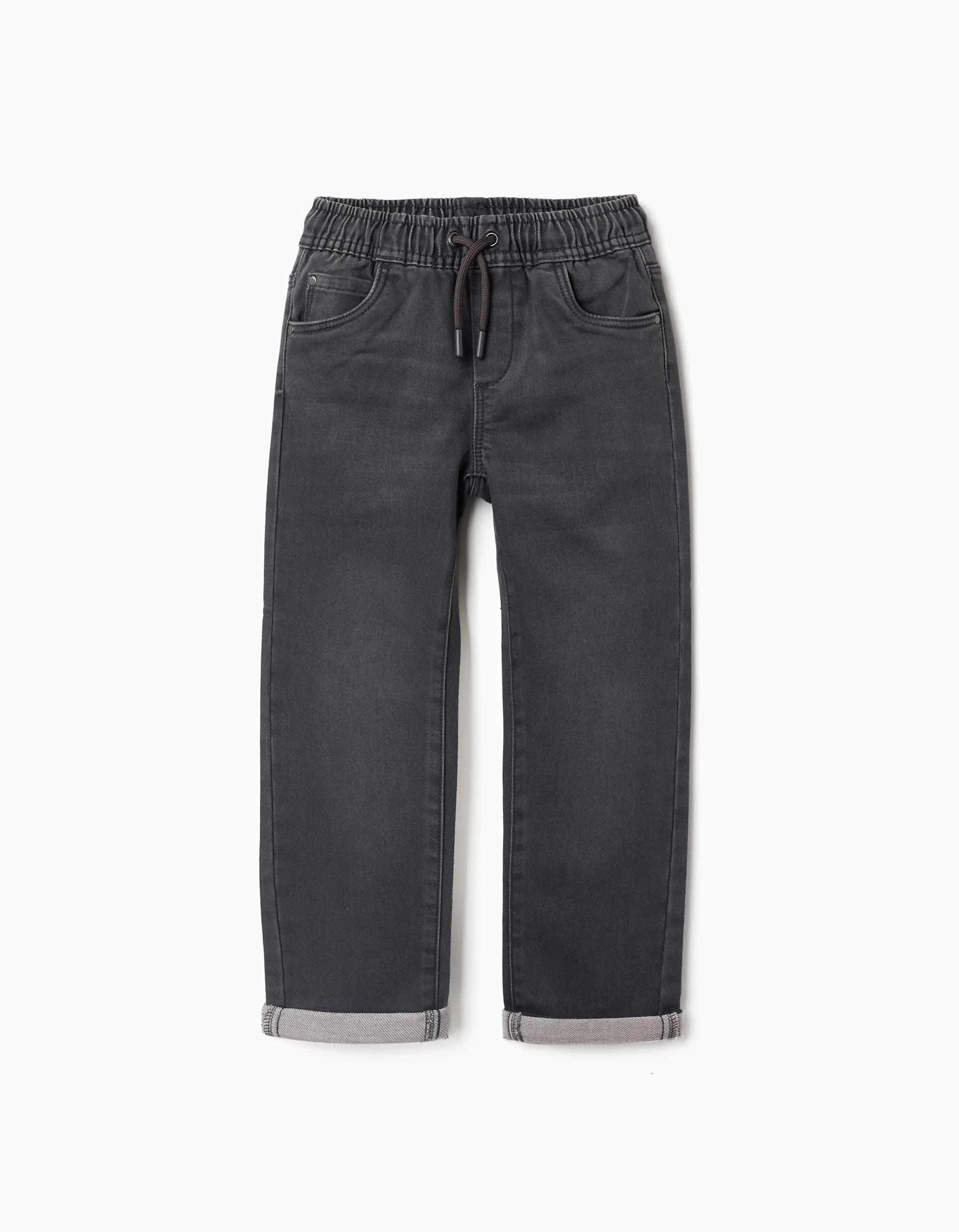 31083990010-0 Pantalon de jogging en denim gris foncé, avec cordon de serrage et 5 poches, pour garçon – Image 1