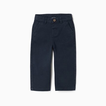 Pantalon chino slim en sergé avec poches pour bébé garçon, bleu foncé