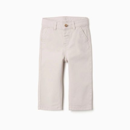 Pantalon chino slim en sergé avec poches pour bébé garçon, beige clair