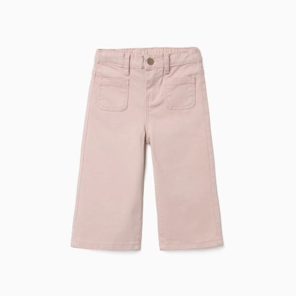 Pantalon en sergé à jambes larges avec poches avant pour bébé fille, rose clair