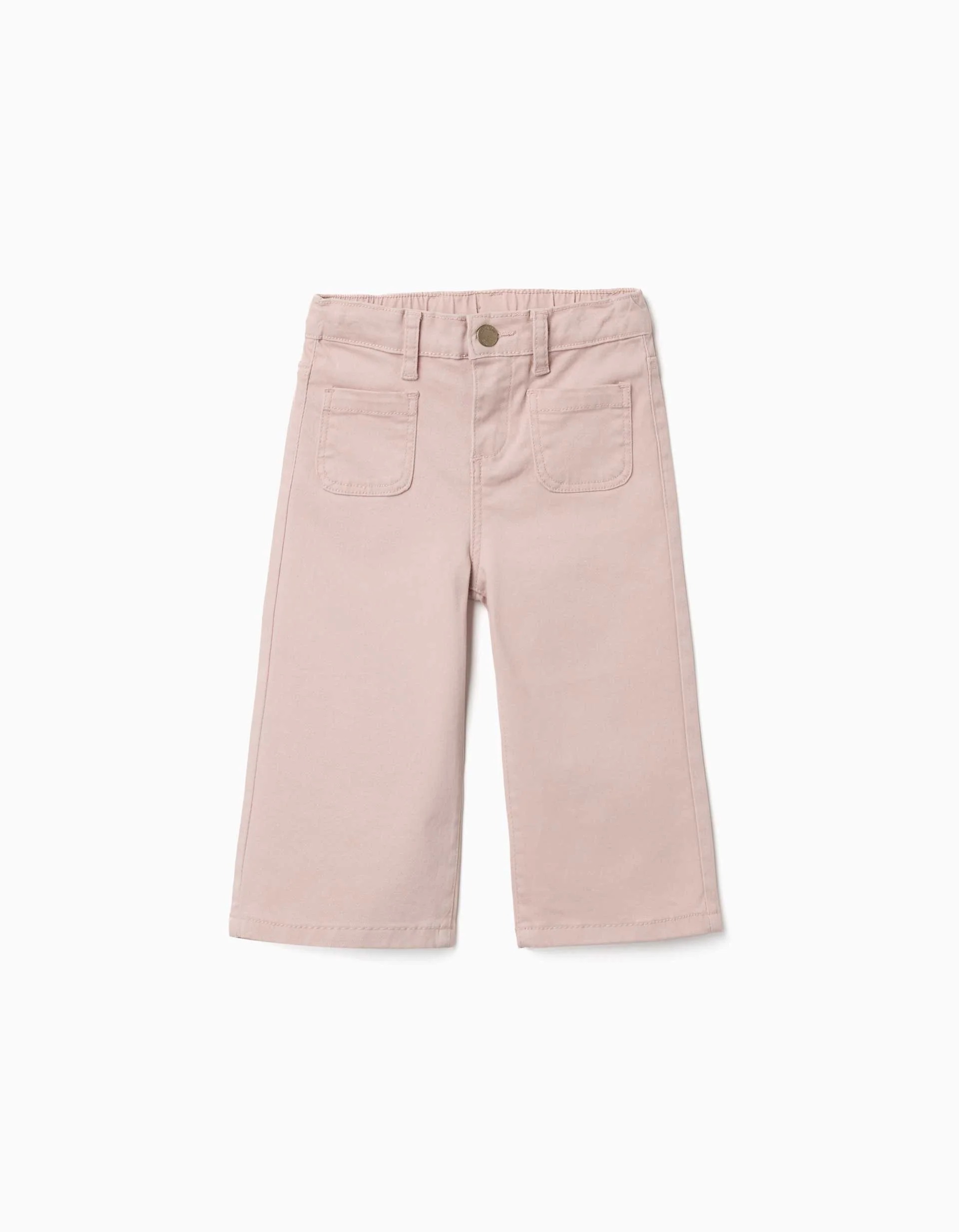 31084085030-0 Pantalon en sergé à jambes larges avec poches avant pour bébé fille, rose clair – Image 1