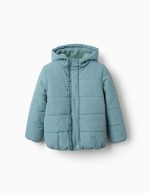 Doudoune à capuche doublée en polaire pour filles, bleu-vert